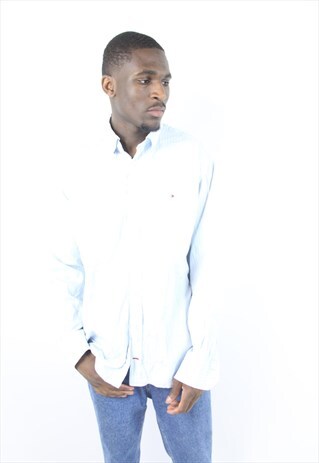 VINTAGE TOMMY HILFIGER STRIPED PALE BLUE SHIRT