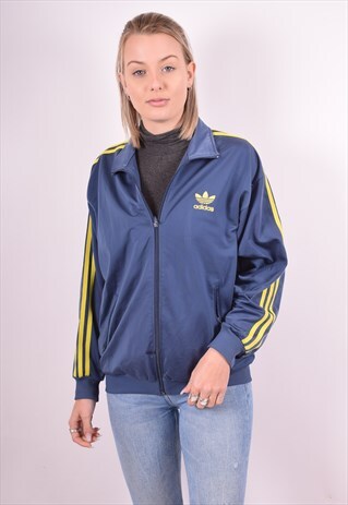 ADIDAS WOMENS VINTAGE TRACKSUIT TOP JACKET MEDIUM BLUE 90S