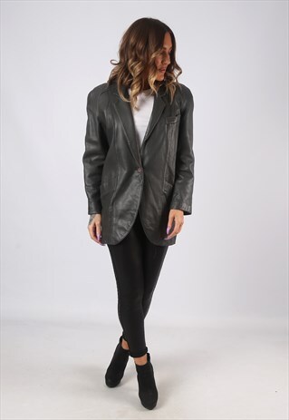 LEATHER JACKET FITTED BLAZER COLOURED VINTAGE UK 10 (CW2U)