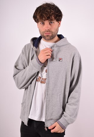 FILA MENS VINTAGE HOODIE JACKET XL GREY 90S