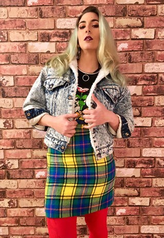 VINTAGE FLEECE LINED ACID WASH DENIM JACKET