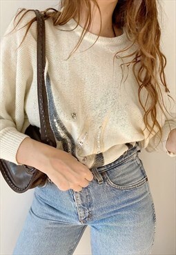 Vintage 80s Applique textured Luxe longline jumper sweater