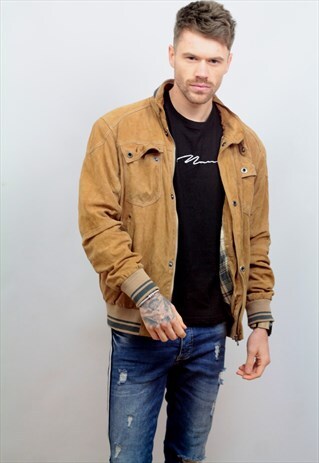 1990'S VINTAGE SUEDE BOMBER JACKET IN TAN