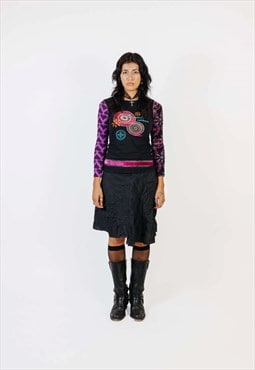 Vintage 00s Asymmetric Goth Ruched Midi Skirt