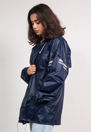 VINTAGE 90'S NAVY BLUE STRIP CAGOULE JACKET COAT