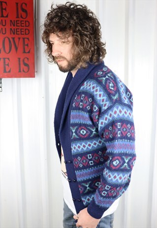VINTAGE 90'S COSY THICK KNITTED PATTERNED CARDIGAN OVERSIZED