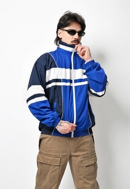 Mens vintage jacket blue white Lightweight windbreaker 90s