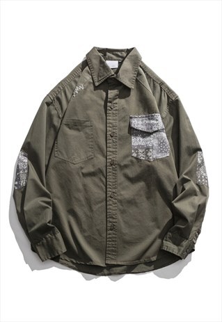 KALODIS VINTAGE CASHEW FLOWER STITCHING POCKET SHIRT