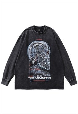Terminator t-shirt vintage wash old movie print long tee