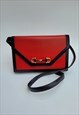 Vintage CRECY Horsebit Navy Blue and Red Leather Clutch/ Bag