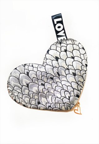 LUXE SILVE BROCADE CUTE HEART SHAPED PURSE