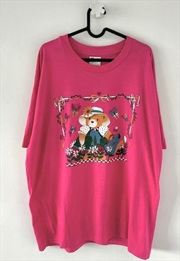 Vintage Hanes teddy bear cute pink single stitch T-shirt XL