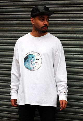 REWORKED REZINA CUSTOMISED MOON PRINT CHAMPION SWEATSHIRT