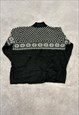 VINTAGE KNITTED JUMPER ABSTRACT PATTERNED 1/4 ZIP SWEATER