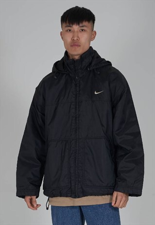 VINTAGE 90'S NIKE BLACK HOODED PADDED SPORTS JACKET