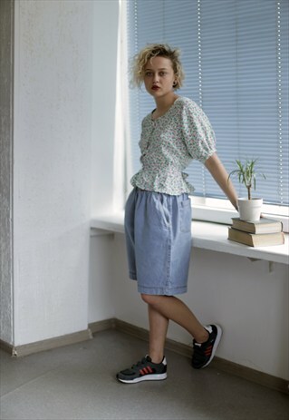 VINTAGE 70'S MULTICOLOR FLOWER PRINT SHORT SLEEVES BLOUSE