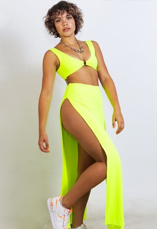 NEON YELLOW MAXI SKIRT & O RING CROP TOP CO-ORD