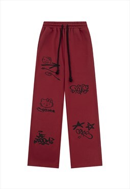 Kawaii joggers Hello Kitty pants anime sports trousers red