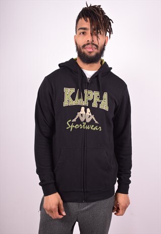 KAPPA MENS VINTAGE HOODIE JACKET LARGE BLACK 90'S