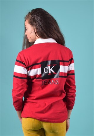 VINTAGE CALVIN KLEIN JEANS RED, WHITE AND BLACK TOP