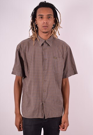 WRANGLER MENS VINTAGE SHIRT XL BROWN CHECK 90S