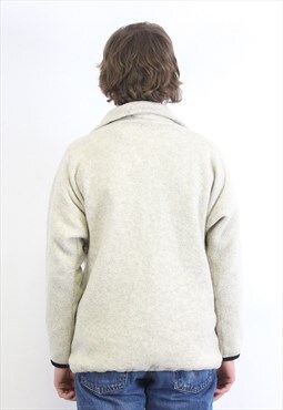 Fleece Jumper Sweater Sweatshirt Cardigan Beige Retro Soft