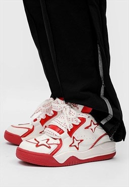 Star patchwork sneakers platform skater shoes in red