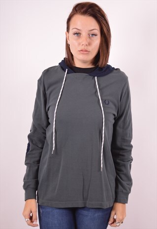 FRED PERRY WOMENS VINTAGE HOODED TOP MEDIUM KHAKI 90S