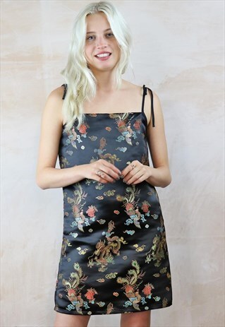 BLACK CHINESE DRAGON CAMI DRESS