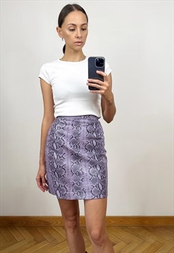 Vintage Snake Print Leather Mini Skirt