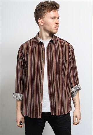 VINTAGE CORDUROY CORD STRIPED SHIRT