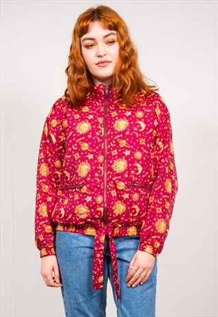 VINTAGE 90'S CELESTIAL SUN AND MOON PRINT BOMBER JACKET