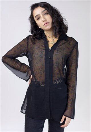 VINTAGE 90'S BLACK MESH BLOUSE