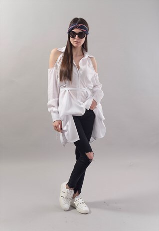 OVERSIZED WHITE SHIRT/CASUAL TOP/COTTON SHIRT/TUNIC/F1803