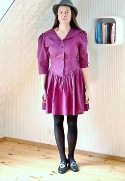 Purple wide oversized collar cotton vintage dress