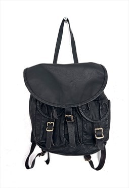 90s Mini Black Leather Backpack / Ruck Sack 