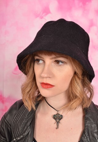 Vintage Festival Bucket Hat in Black Felt | Style of the Salvaged | ASOS Marketplace