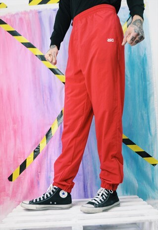 VINTAGE 90'S ASICS HIGH WAISTED TRACKSUIT BOTTOMS RED
