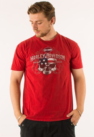 VINTAGE 90S RED HARLEY DAVIDSON T-SHIRT TEE
