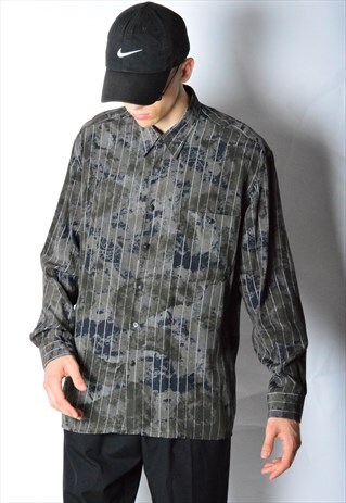 VINTAGE 90S KHAKI CAMO STRIPED GRUNGE SHIRT