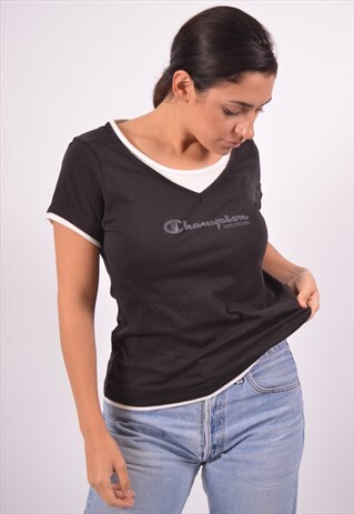 VINTAGE CHAMPION T-SHIRT TOP BLACK