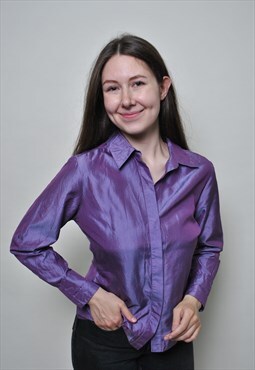 Y2k button up, 00s fashion purple blouse - MEDIUM size