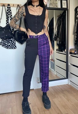 Purple & Black Tartan Trousers