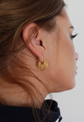 24K GOLD FILLED VINTAGE FILIGREE HOOP EARRINGS
