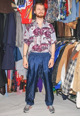 Vintage 90s straight shiny trousers in navy blue
