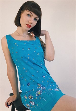 FUNKY DAISY FLOWER PATTERNED 90S MINI DRESS