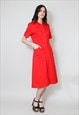 70's Ladies Vintage Red Denim Cotton Midi Dress