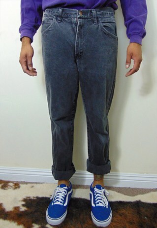 80S 90S CLASSIC HIGH RISE FADED BLACK DENIM JEANS 33