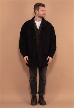 Vintage 90's Men Wool Blend Parka Coat in Dark Grey