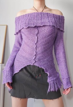 vintage y2k fairy grunge purple asymetrical off shoulder top